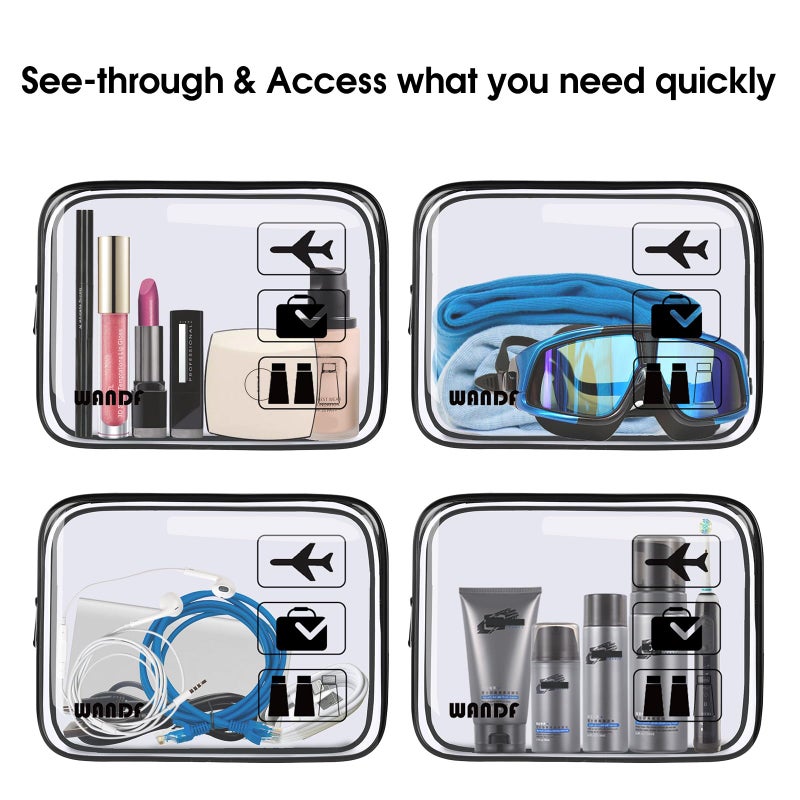 WANDF TSA Approved Toiletry Bag  2 Packs Travel Clear Toiletry Bag  Quart Size Makeup Cosmetic Pouch with Zipper  Carry-On Airport Compliant Bag for Women and Men(3 pcs  Black) - Image 5